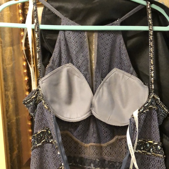 🎊Jovani Crystal bead embellished lace lined mermaid racer open mesh gown + bag - Picture 6 of 16